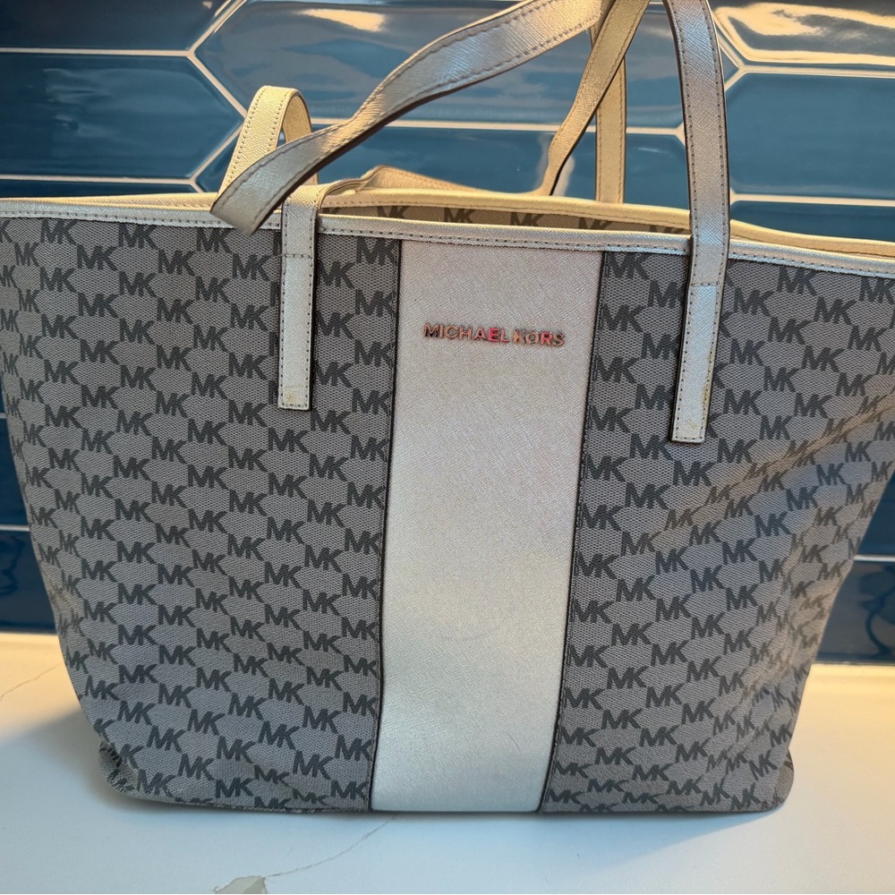 Michael Kors Monogram Gray and Cream Tote